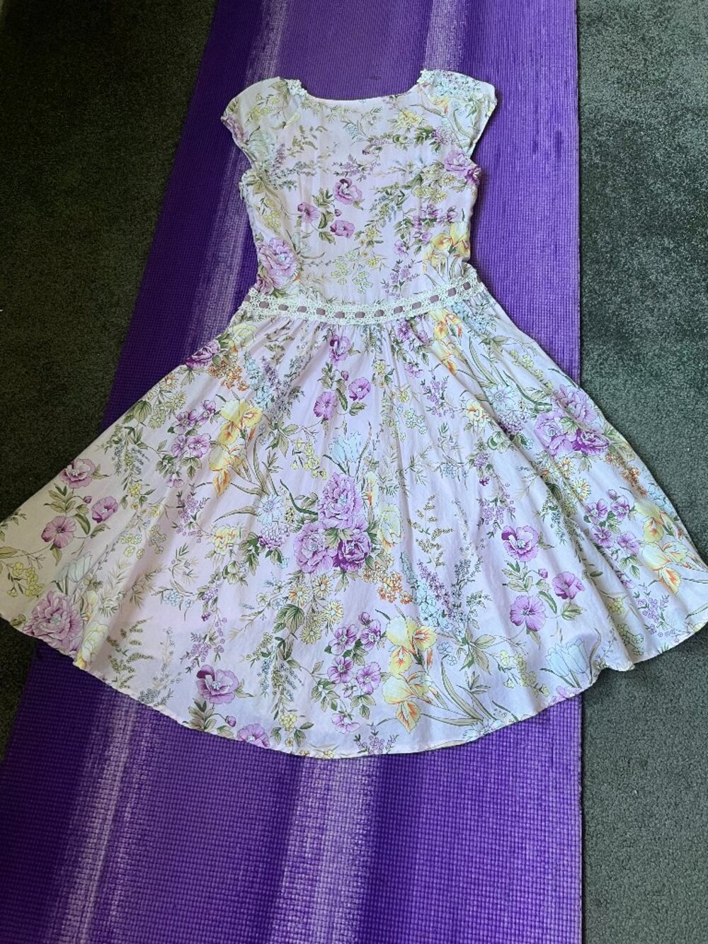 Chaber Pale Lavender-Pink Floral Cotton Lace Fit & Flare Dress – XS